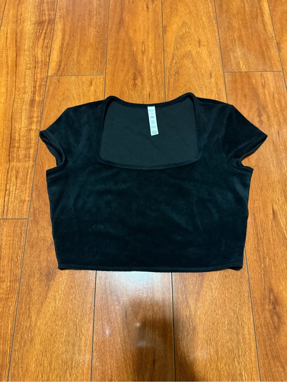 ALO Yoga Black Square Neck Velvet Crop Top